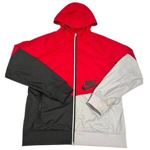 Nike VTG Colorblock Windbreaker Jacket Hooded Full Zip Red Black XL